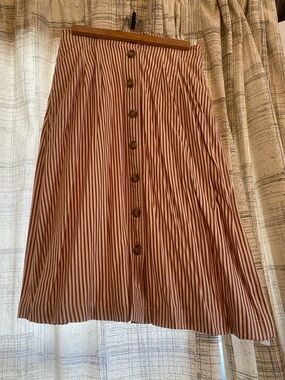 Madewell Red and White Striped Button-Front A-Line Skirt